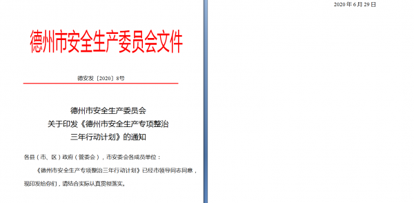 德州市安全生產(chǎn)委員會關(guān)于印發(fā)《德州市安全生產(chǎn)專項(xiàng)整治三年行動計(jì)劃》的通